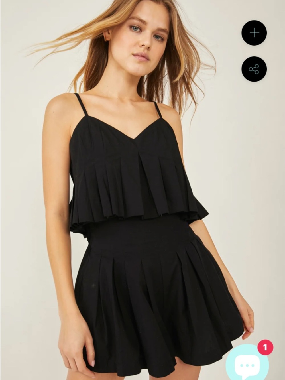 Free People Black Miki Short Set - Spaghetti Strap Crop Top & Skirt